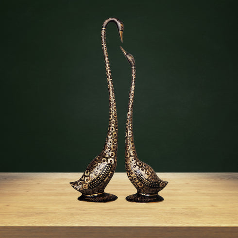 Brass Duck Pair Statue Copper Dotted 4.95kg